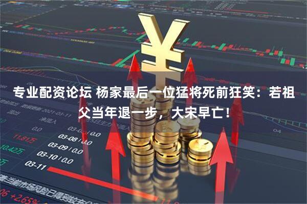 专业配资论坛 杨家最后一位猛将死前狂笑：若祖父当年退一步，大宋早亡！